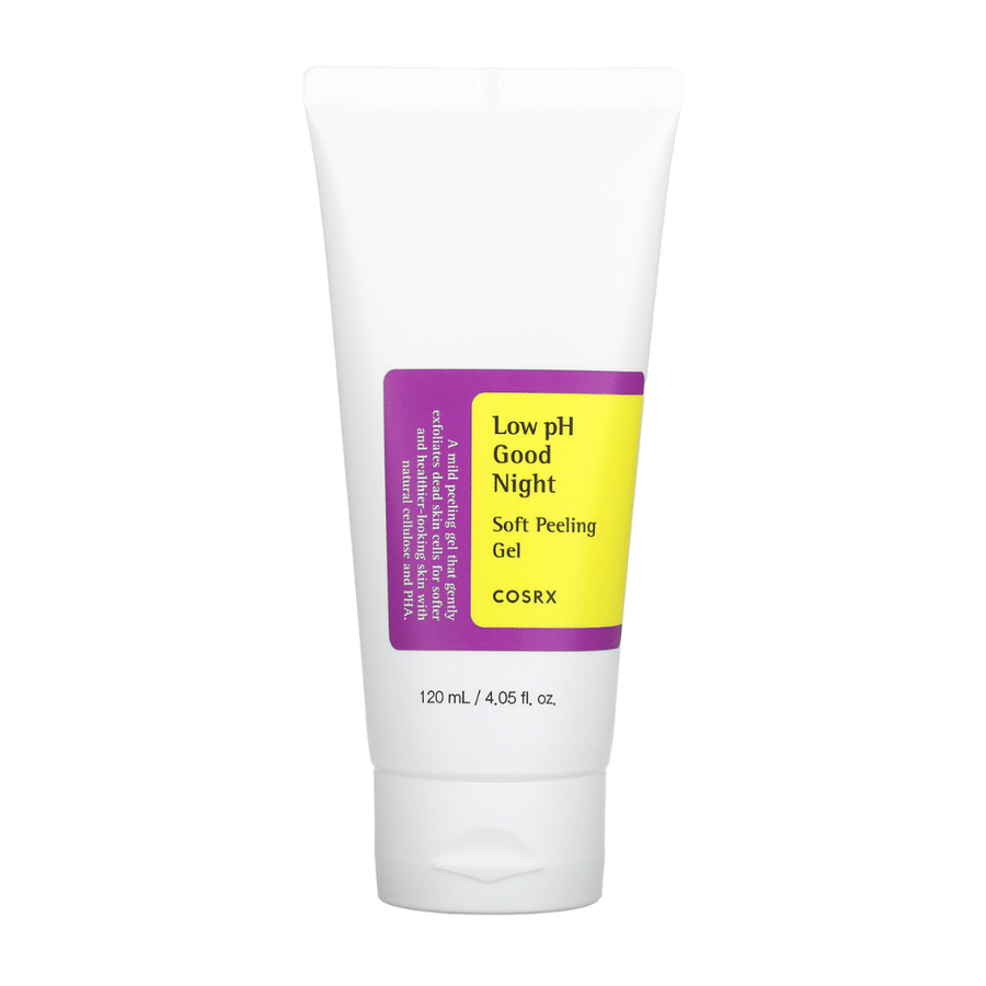 En lila tub med COSRX Low pH Good Night Soft Peeling Gel 120ml.