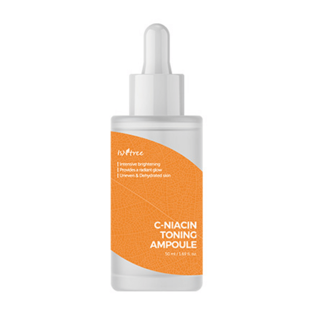 En flaska Isntree C-Niacin Toning Ampoule 50ml med 69% havtornsextrakt på vit bakgrund.